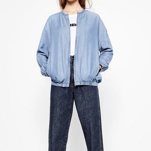Zara Chambray Denim Bomber Jacket